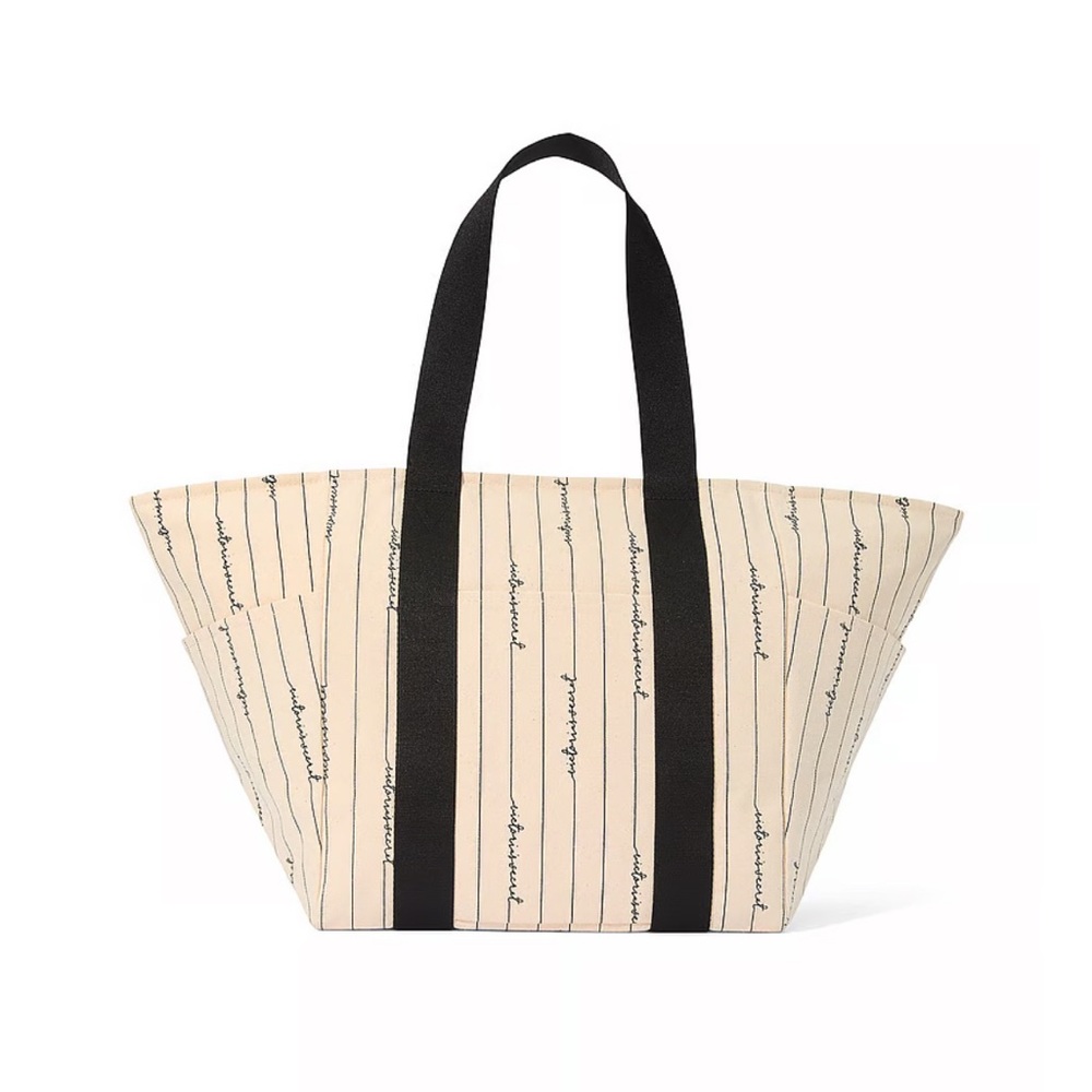 NWT Victoria’s Secret Script Logo Canvas Weekender Tote Zip Closure Lightweight
